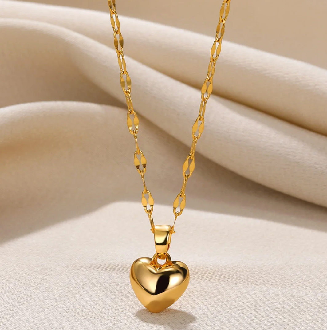 Naszyjnik 3D pozłacany z solidnym sercem