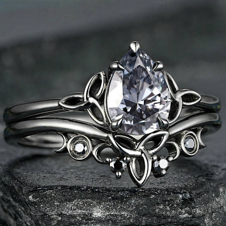 Szary kamień Warstwowy zestaw pierścionków