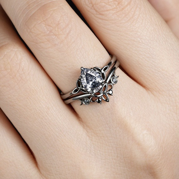 Szary kamień Warstwowy zestaw pierścionków