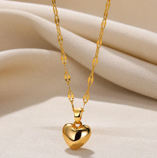 Naszyjnik 3D pozłacany z solidnym sercem
